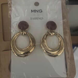 Mango Gold Hoops with Purple Accent Earrings